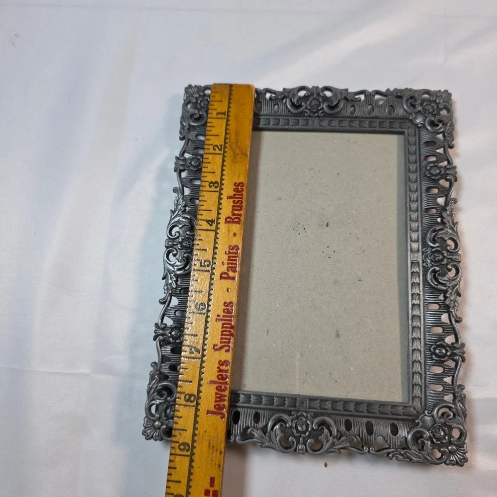 Vintage Ornate Metal Picture Frame Pewter Silver Tone Floral Scroll 5x7 Photo